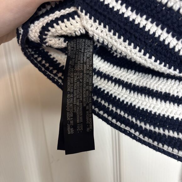 Zara Knit Tank Top M Black White Striped Crochet Sleeveless Tassel Hem Boho - Picture 9 of 9